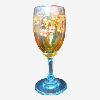 Verre à liqueur sur pied bleu George Sand art nouveau émaillé Legras Vigne  | Selency