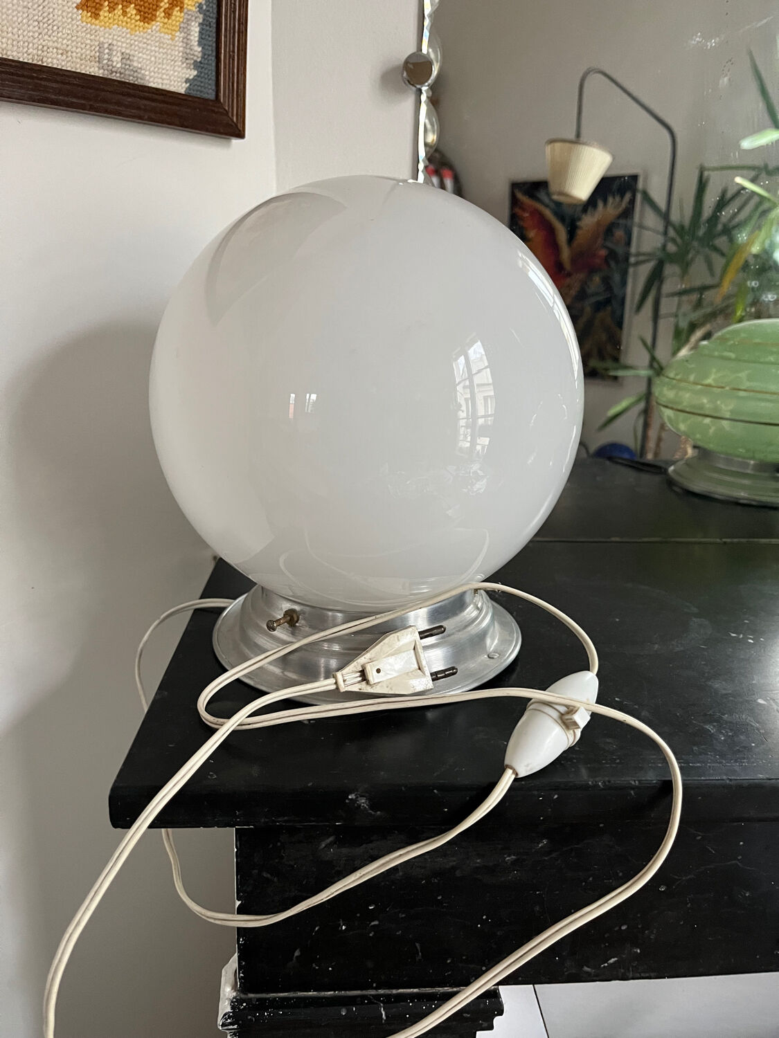 Vintage opaline globe table lamp