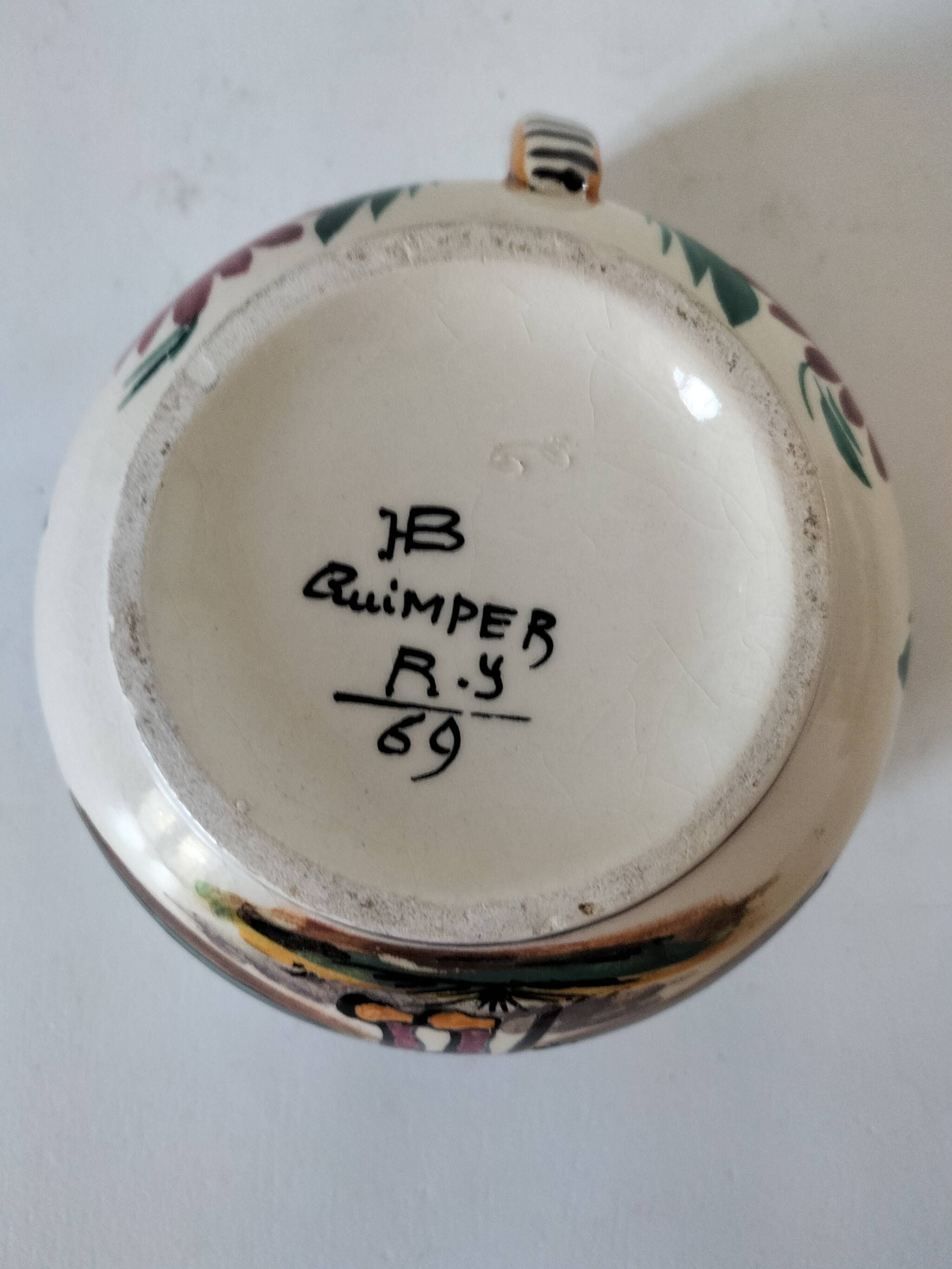 Breakfast cup HB Quimper – earthenware with rich Breton and floral decoration