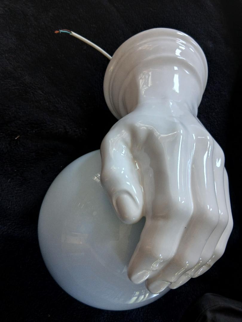 Giant hand-applied white ceramic Art Deco lamp.