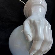Giant hand-applied white ceramic Art Deco lamp.