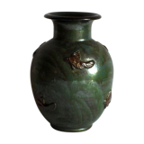 Art Deco Stoneware Vase with Fish Reliëf by Roger Guerin, Belgium, 1920s