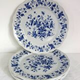 Lot de 6 anciennes assiettes plates décor bleu modèle Rouy, Salins