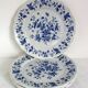 Set of 6 old flat plates with blue decoration, Rouy model, Salins