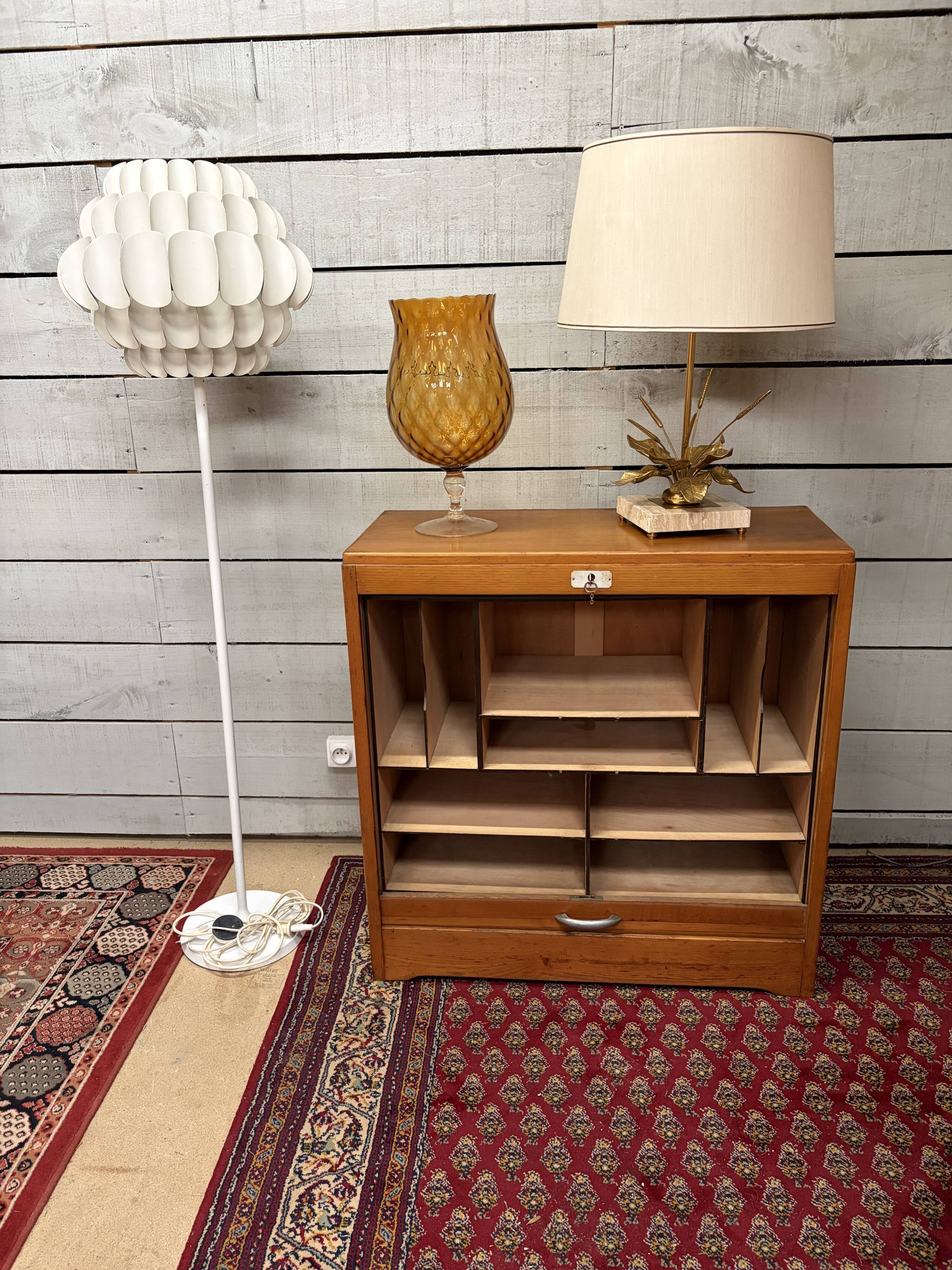 Vintage design low filing cabinet with curtain from the 50s/60s.