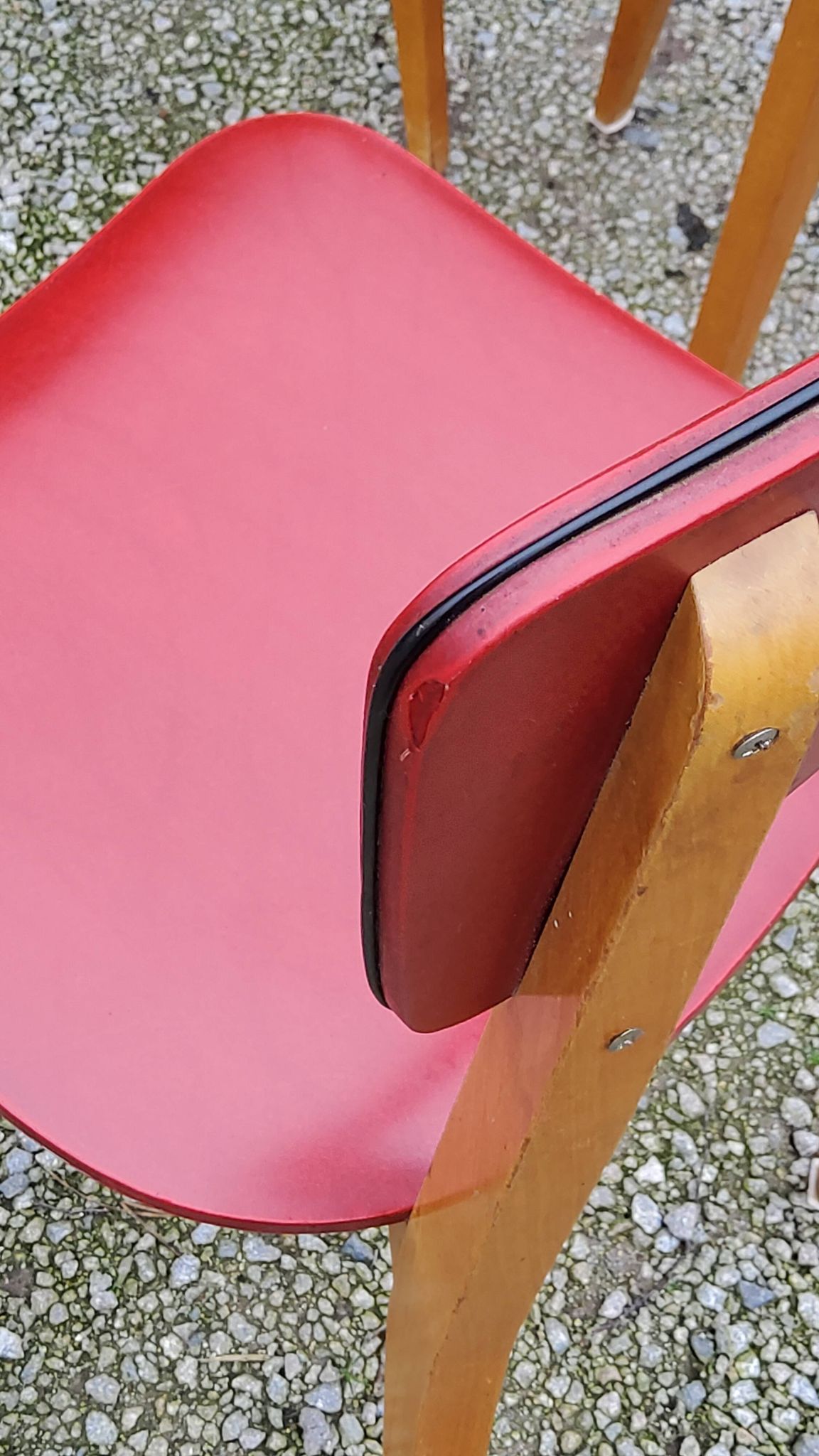 Set of 4 vintage chairs from the 50s in blond beech and red leatherette