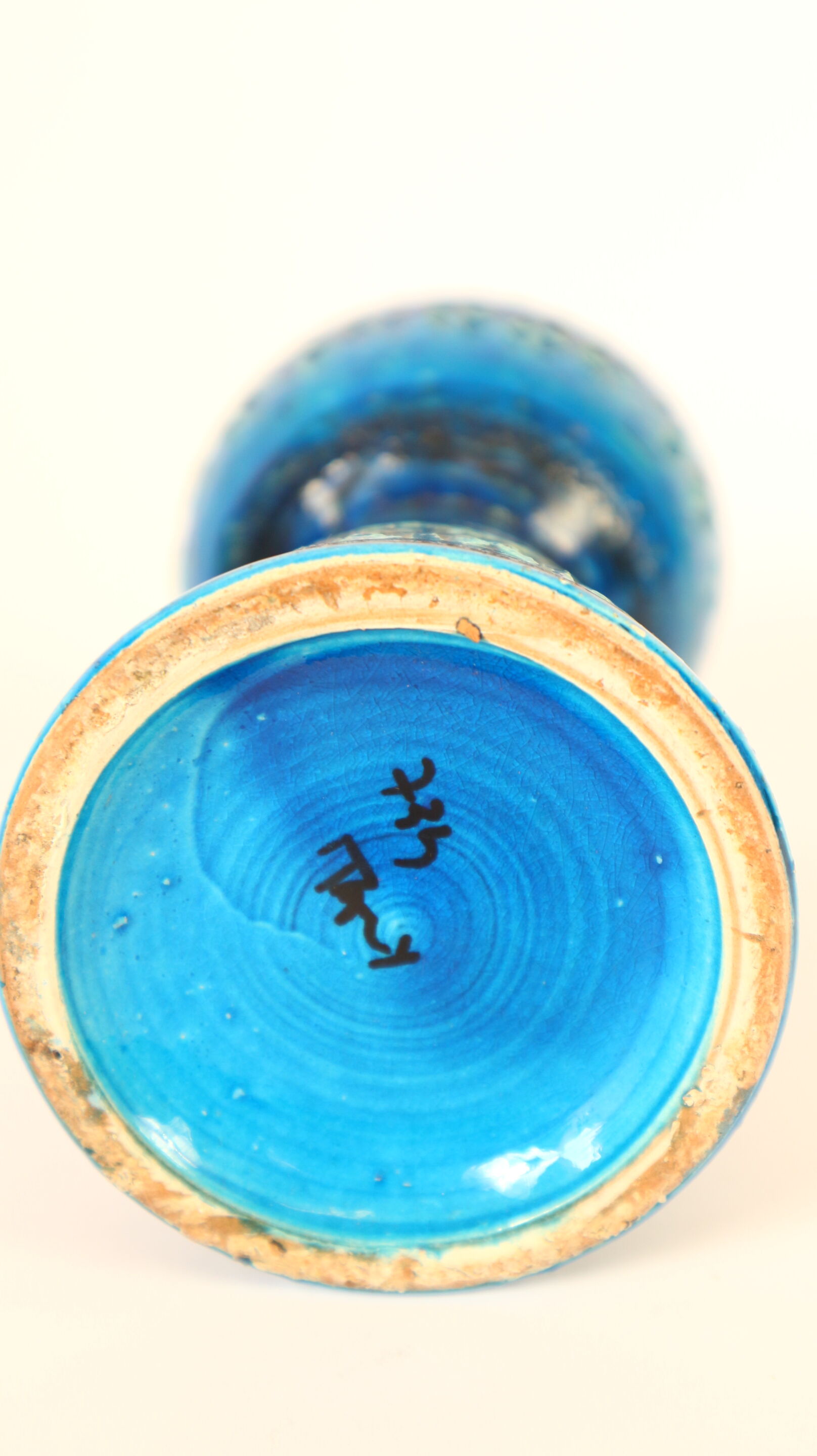 Blue vase candlestick Bitossi, aldo Londi design