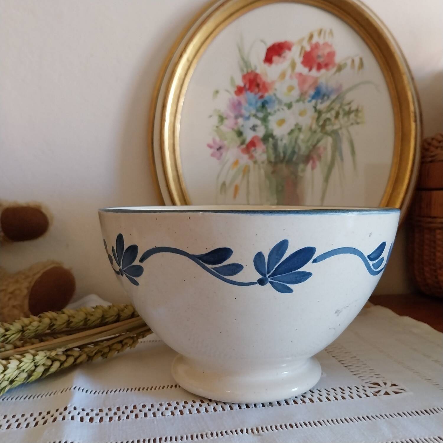 Antique very large bowl on foot Les Salins France