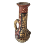 Antique Kabyle Algerian pottery vase with handle and polychrome geometric decorations