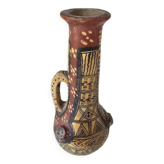 Antique Kabyle Algerian pottery vase with handle and polychrome geometric decorations