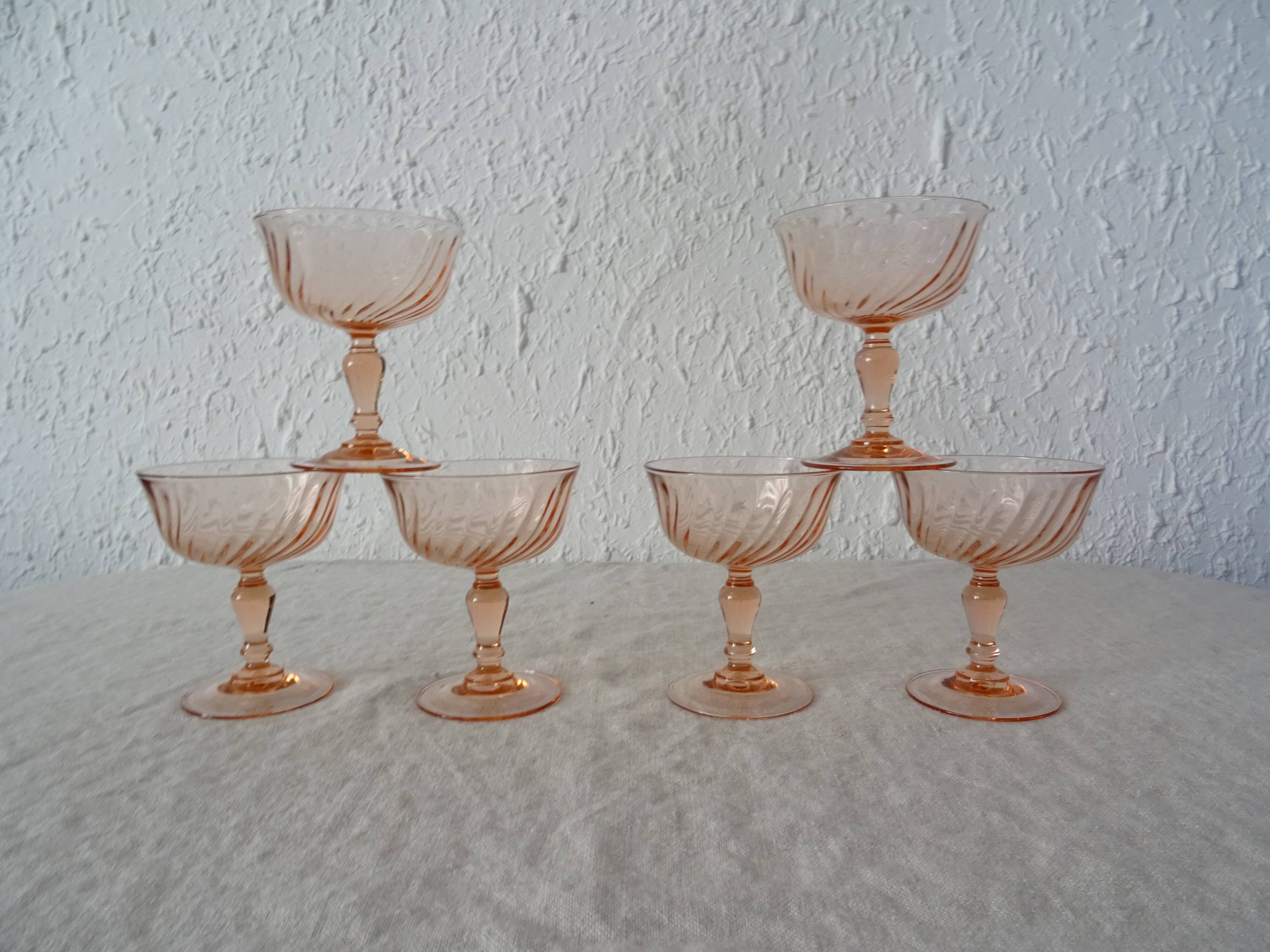 6 glasses dessert or champagne rosaline luminarc 480323 pink glass