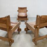 Vintage brutalist leather armchair 'Safari time'