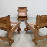 Vintage brutalist leather armchair 'Safari time'