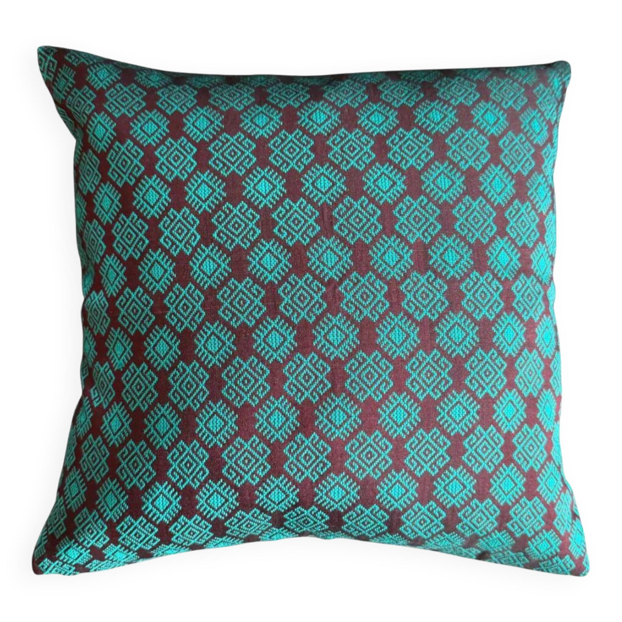 Burgundy and turquoise Kachin cushion cover (RIDA)