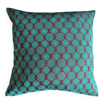 Burgundy and turquoise Kachin cushion cover (RIDA)