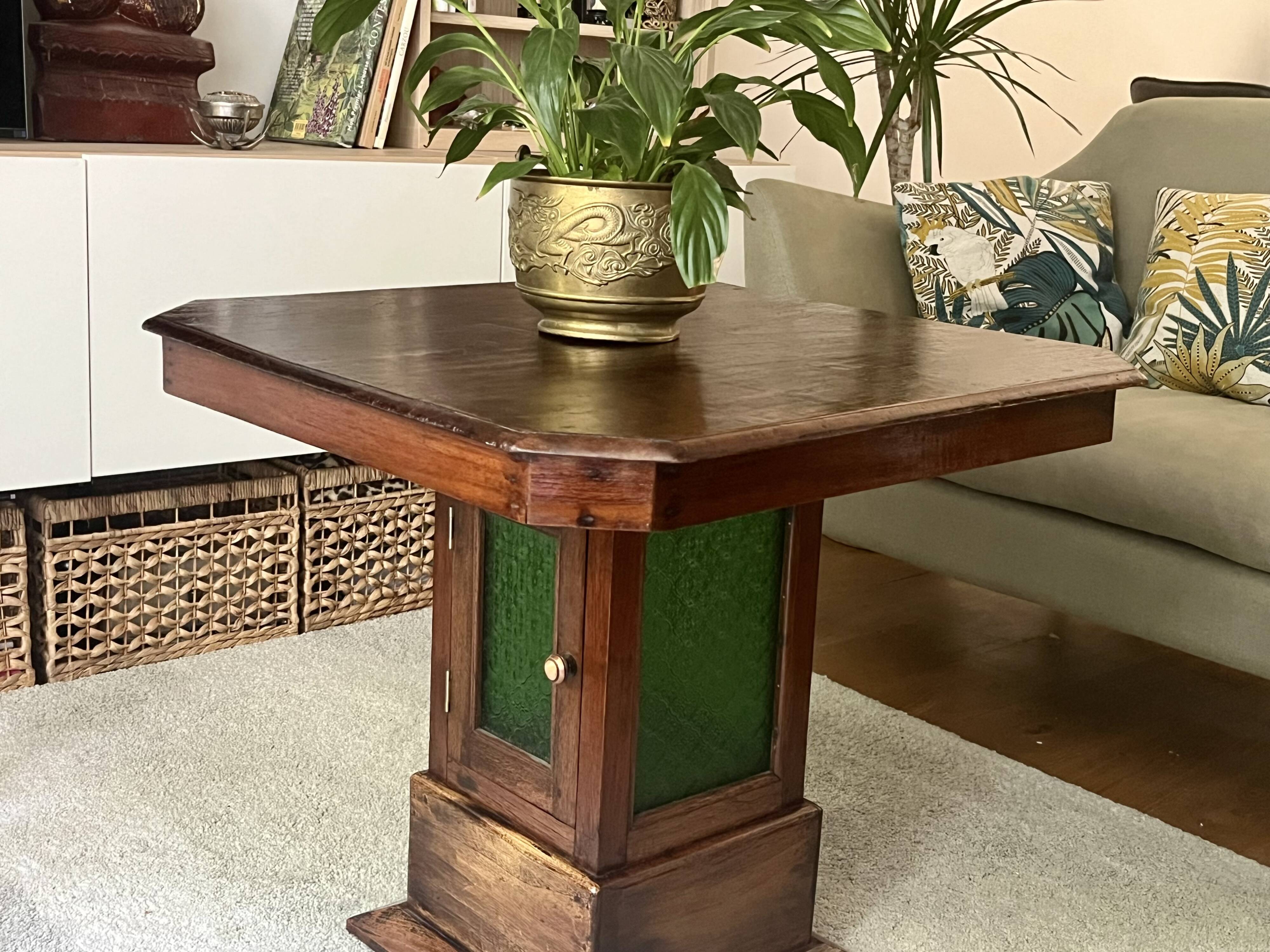 Coffee table - wood and stained glass - Art Deco style