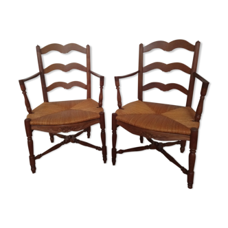 2 armchairs wooden carved with armrests