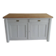 Vintage sideboard, 2 drawers, 1 shelf, 2 pearl gray patinated doors, wooden top.