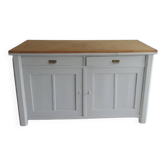 Vintage sideboard, 2 drawers, 1 shelf, 2 pearl gray patinated doors, wooden top.