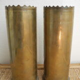 Pair of vases with engraved shell casings, WW1 trench art