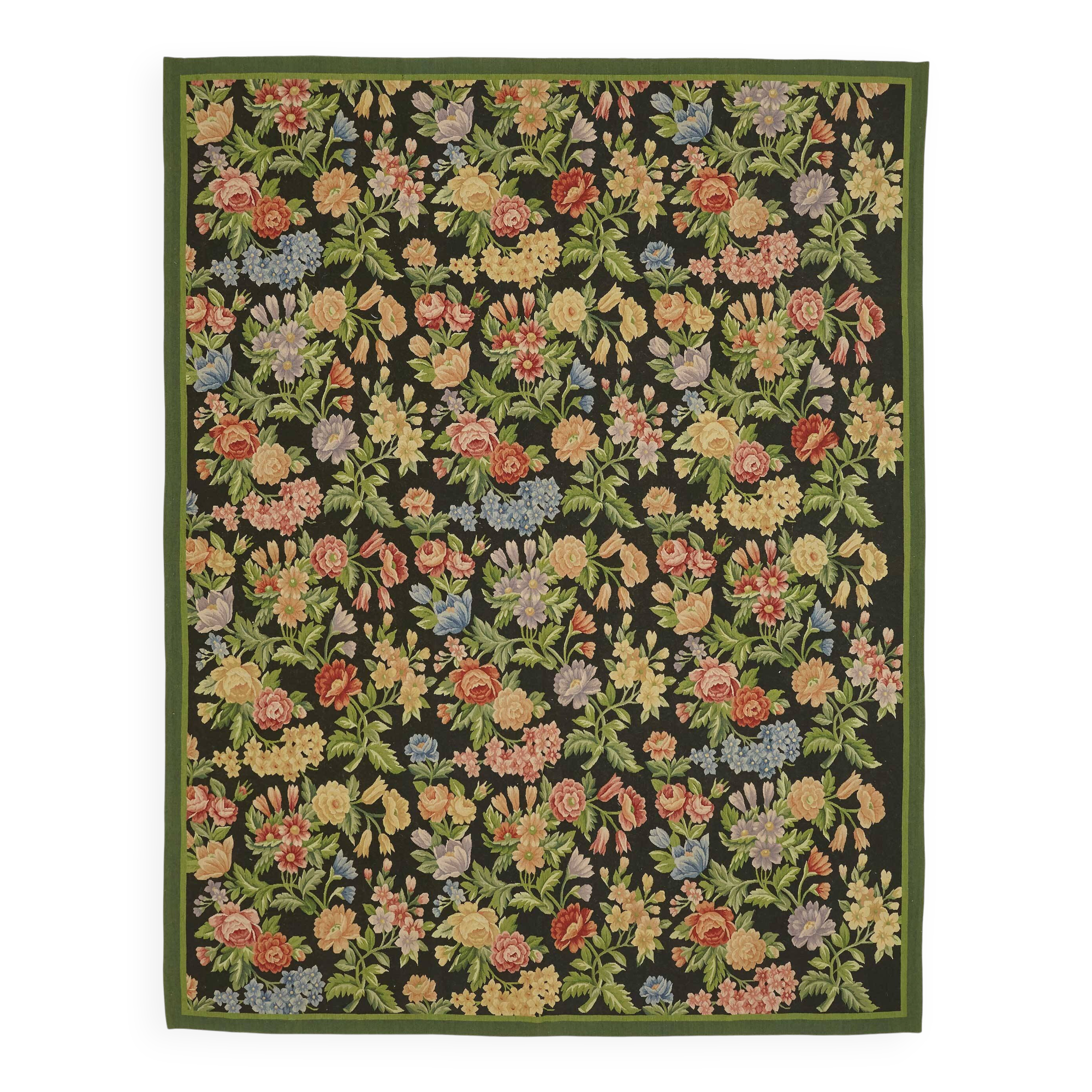 Handmade European Vintage Aubusson Kilim 238 cm x 306 cm