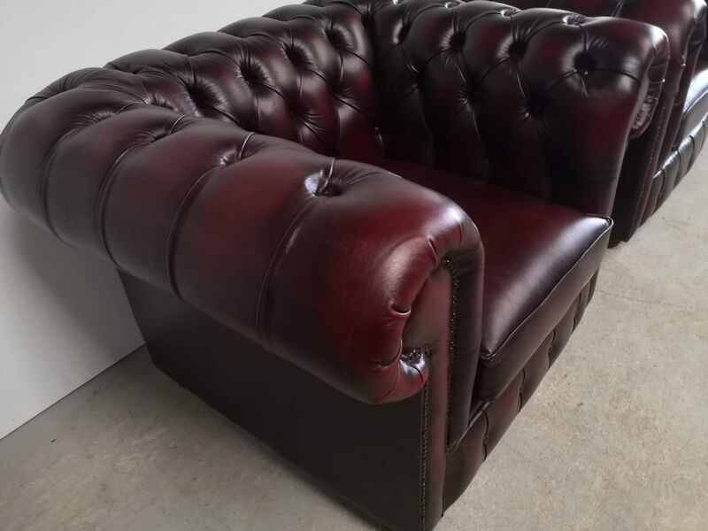 Chesterfield burgundy leather armchairs