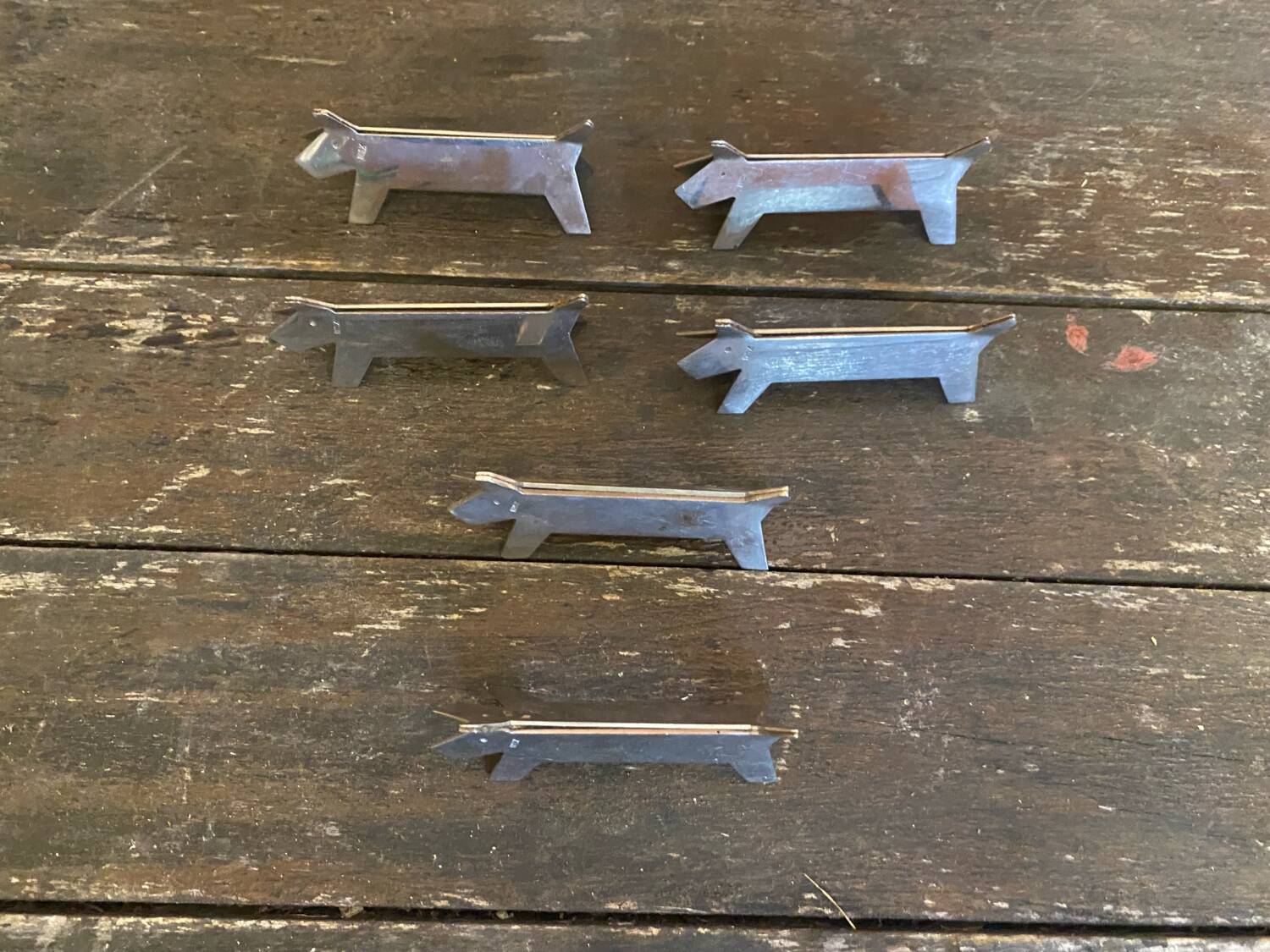 Set of 6 Vintage Stainless Steel Dog-Shaped Knife Rests Art Deco France