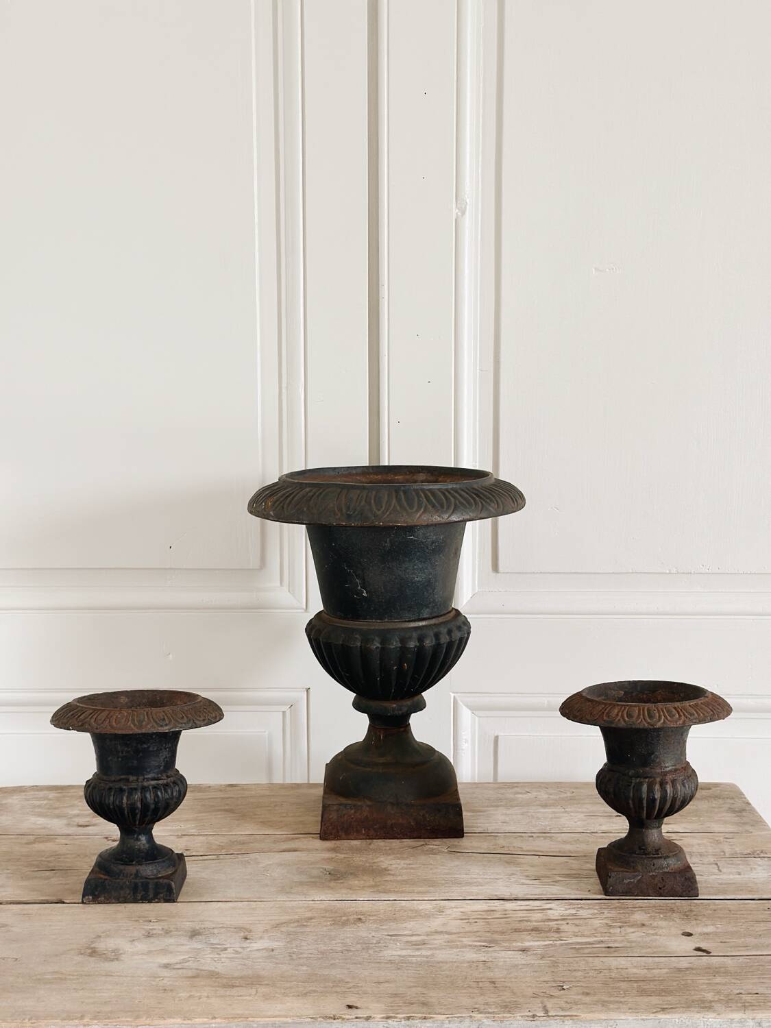 Set of three Medici cast iron vases