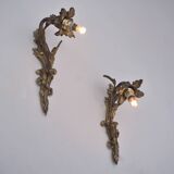 Paire d'appliques murales Art Nouveau antiques en bronze doré à fleurs de lys et feuillages, années 1890, françaises, recâblées