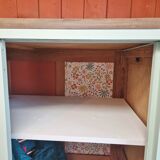 Wardrobe in old wood, renovated and restyled in celadon green