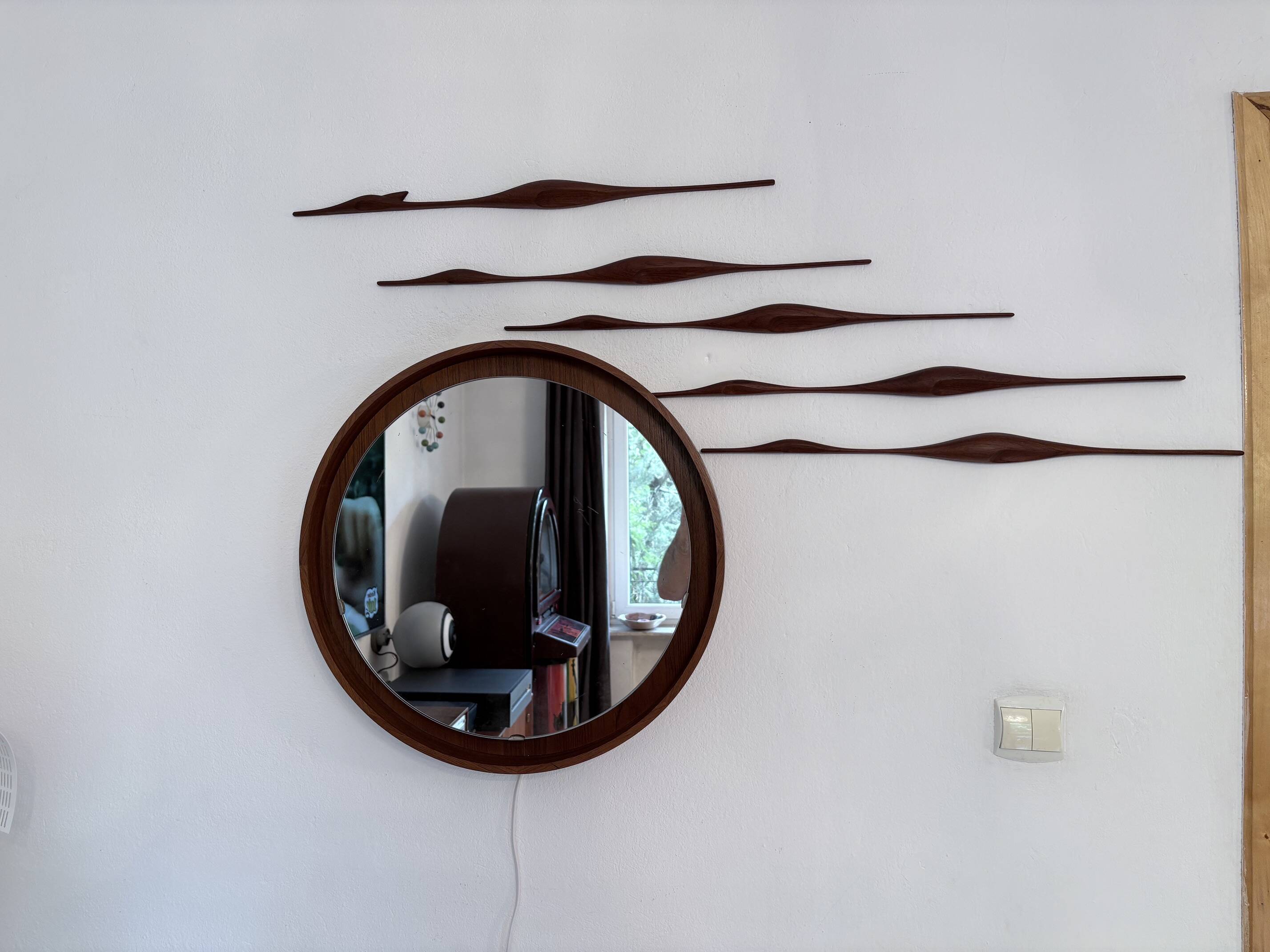 Set of five teak bird wall art, Denmark, 1960s