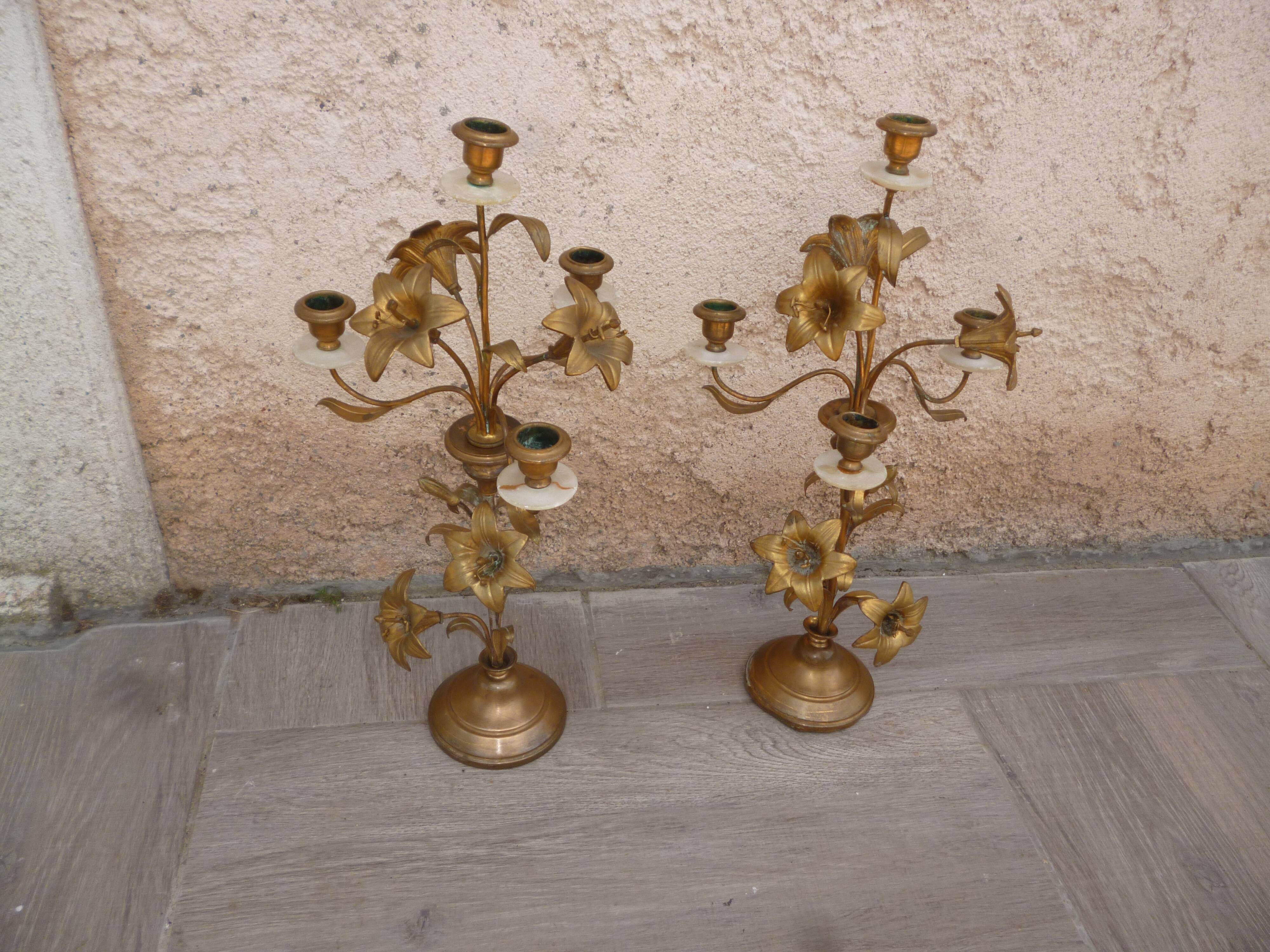 Paire de candélabres bronze laiton XIX