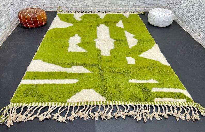 Green Moroccan Rug - Handmade Berber Wool Rug, 150/250CM