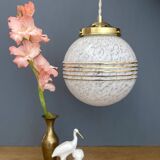 Vintage white Clichy glass globe pendant light