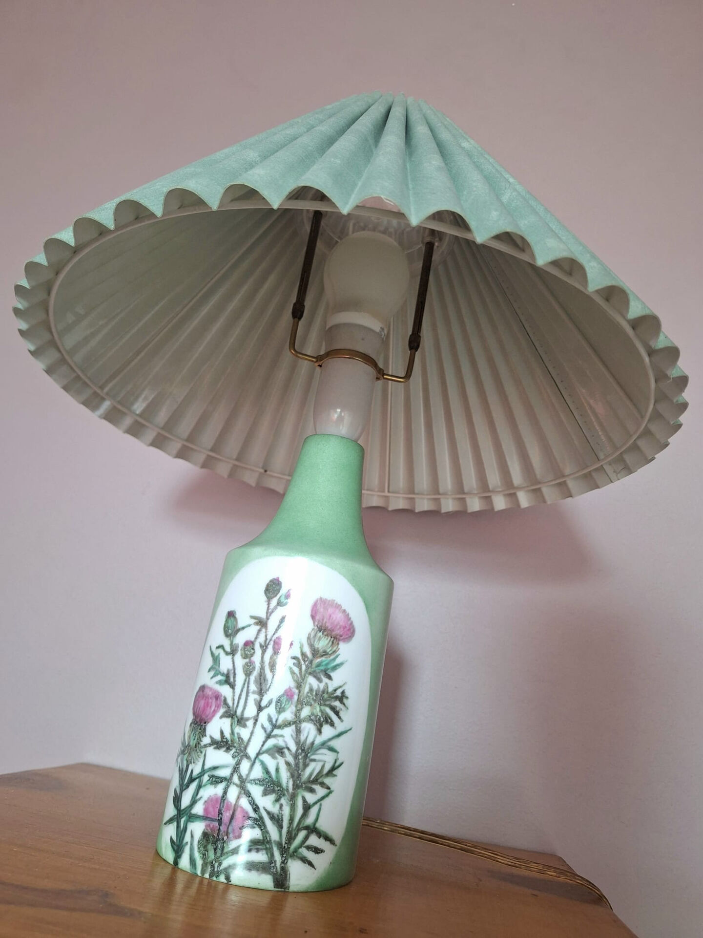 Vintage ceramic lamp, AK Kaiser, Germany, antique light fixture.