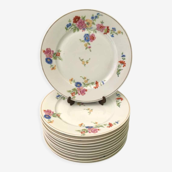 Set de 12 assiettes plates porcelaine fleurie