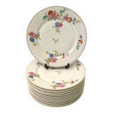Set of 12 flat plates flowered porcelain