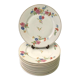 Set of 12 flat plates flowered porcelain