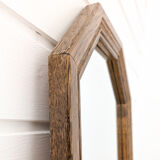 Miroir vintage octogonal en bois massif, style rustique ou entrée rétro