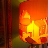 Vintage 70s lamp with a silk shade.