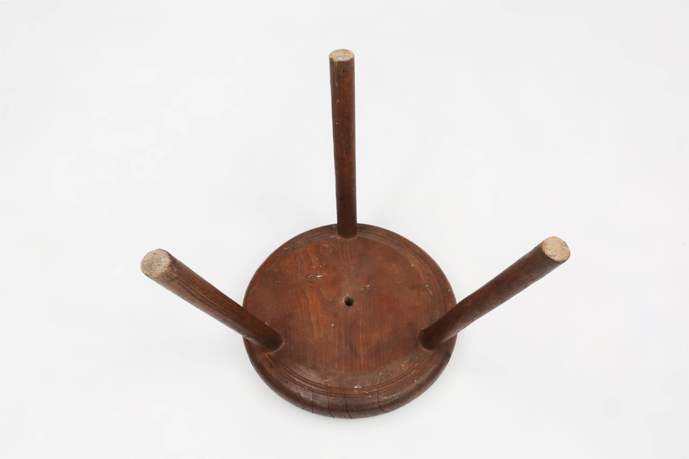 Hand-carved solid wood tripod stool with beautiful patina, France ca. 1900