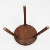 Hand-carved solid wood tripod stool with beautiful patina, France ca. 1900