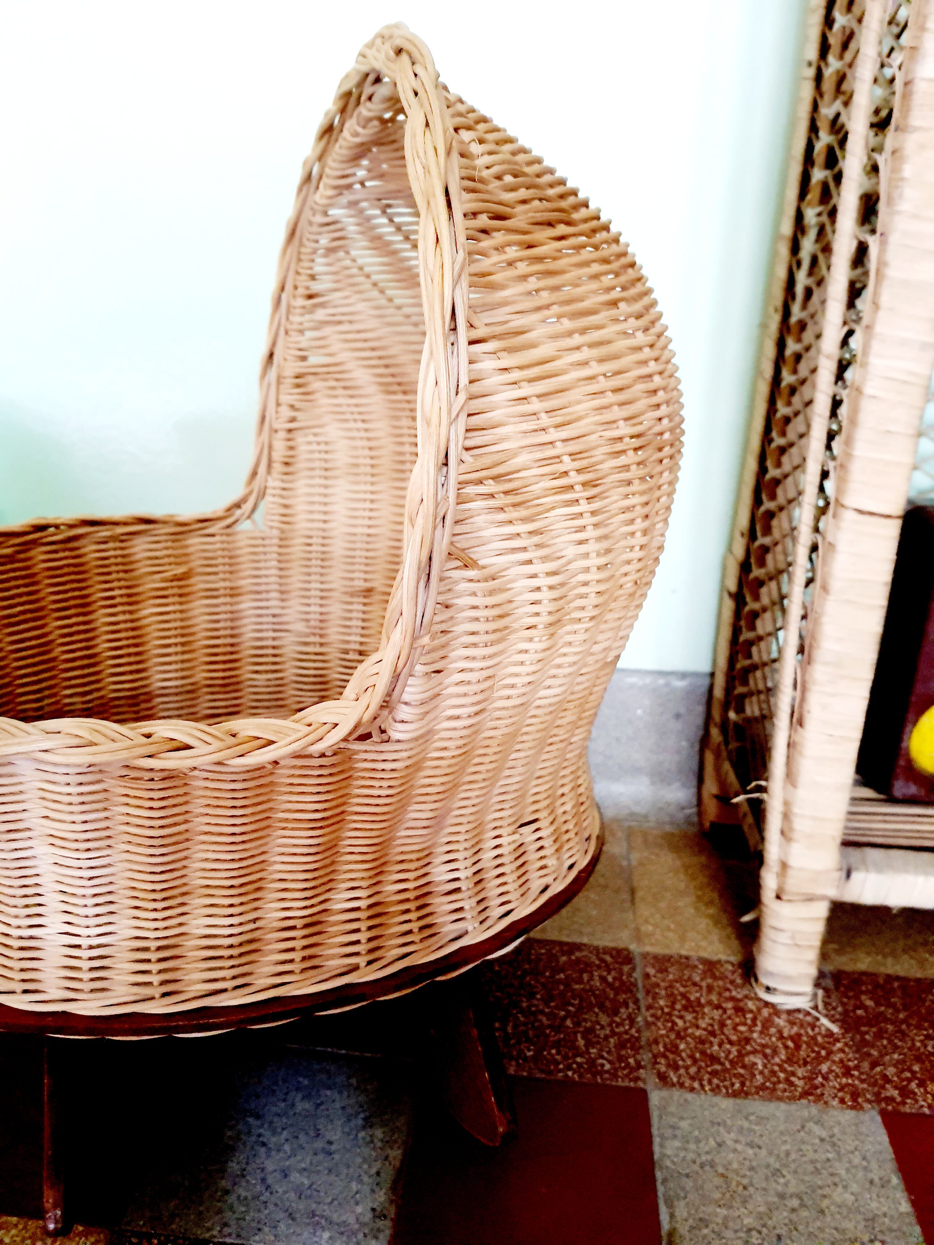 Cradle vintage wicker doll