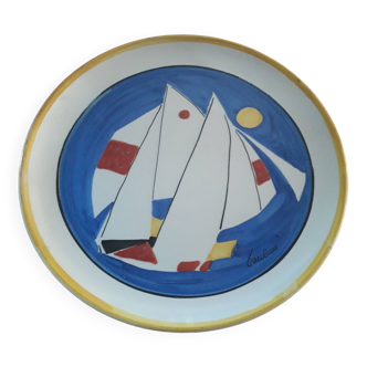 Ernan Albisola studio sailboat plate signed