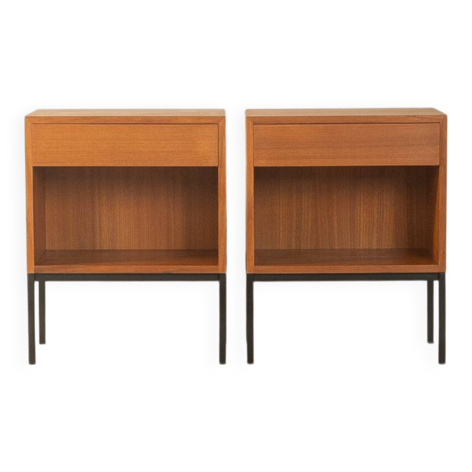 Minimalist bedside tables from the 1960s, teak veneer, set of 2
