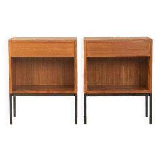 Minimalist bedside tables from the 1960s, teak veneer, set of 2