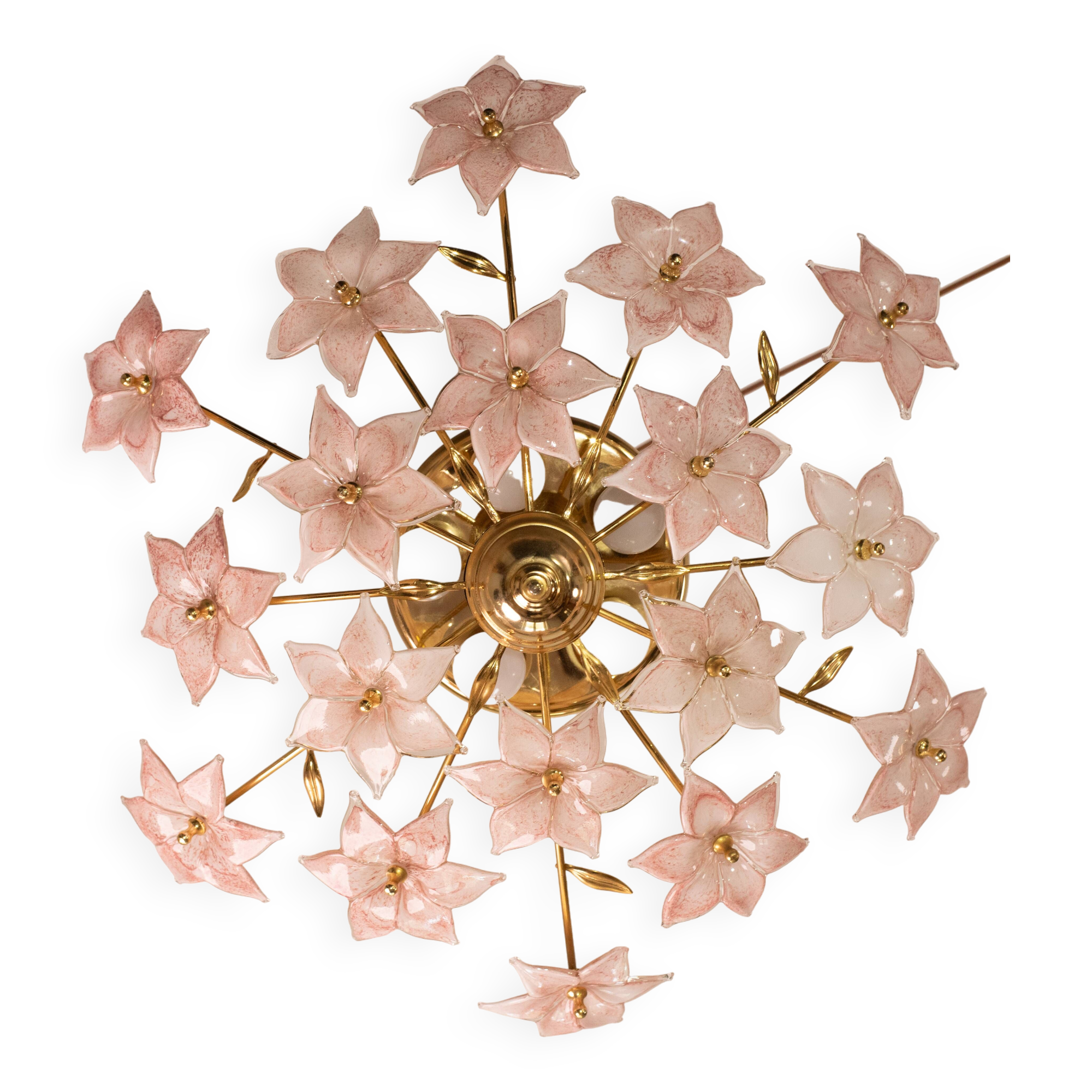 Murano vintage ceiling light pink flowers, 1970s