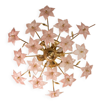 Murano vintage ceiling light pink flowers, 1970s