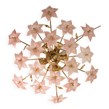 Plafonnier murano vintage pink flowers, 1970