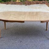 Table à manger ronde Louis XV rénovée en bois brut 210cm